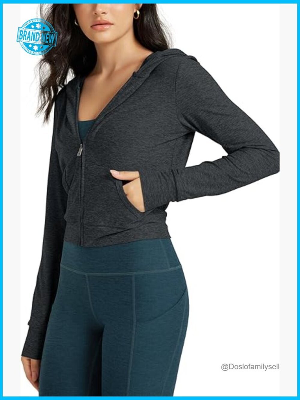 Full-Zip Cropped Hoodie Ultra Soft UPF 50+ Hooded Jacket Pockets
